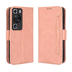 Leather Case Stands Flip Cover Holder BY3 for Huawei P60 Pink
