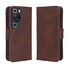 Leather Case Stands Flip Cover Holder BY3 for Huawei P60 Pro Brown