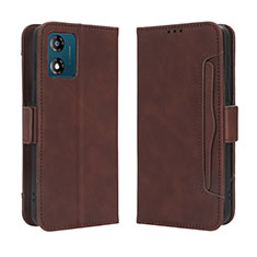 Leather Case Stands Flip Cover Holder BY3 for Motorola Moto E13 Brown