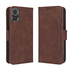 Leather Case Stands Flip Cover Holder BY3 for Motorola Moto E22 Brown