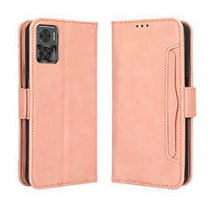 Leather Case Stands Flip Cover Holder BY3 for Motorola Moto E22 Pink