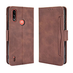 Leather Case Stands Flip Cover Holder BY3 for Motorola Moto E7 Power Brown