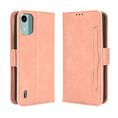 Leather Case Stands Flip Cover Holder BY3 for Nokia C12 Pink