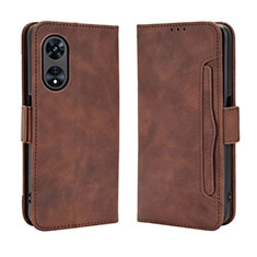 Leather Case Stands Flip Cover Holder BY3 for Oppo A38 Brown