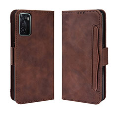 Leather Case Stands Flip Cover Holder BY3 for Oppo A55S 5G Brown