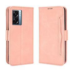 Leather Case Stands Flip Cover Holder BY3 for Oppo A56S 5G Pink