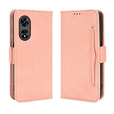 Leather Case Stands Flip Cover Holder BY3 for Oppo A58 4G Pink