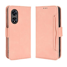 Leather Case Stands Flip Cover Holder BY3 for Oppo A58 5G Pink
