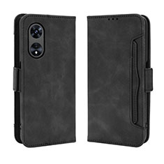 Leather Case Stands Flip Cover Holder BY3 for Oppo A58x 5G Black