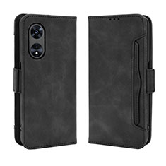 Leather Case Stands Flip Cover Holder BY3 for Oppo A78 5G Black