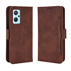 Leather Case Stands Flip Cover Holder BY3 for Oppo A96 4G Brown