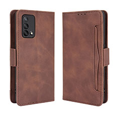 Leather Case Stands Flip Cover Holder BY3 for Oppo F19 Brown