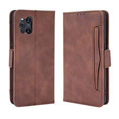 Leather Case Stands Flip Cover Holder BY3 for Oppo Find X3 Pro 5G Brown