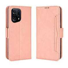 Leather Case Stands Flip Cover Holder BY3 for Oppo Find X5 5G Pink