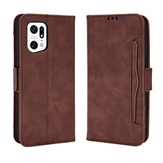 Leather Case Stands Flip Cover Holder BY3 for Oppo Find X5 Pro 5G Brown