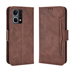 Leather Case Stands Flip Cover Holder BY3 for Oppo Reno7 4G Brown