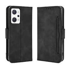 Leather Case Stands Flip Cover Holder BY3 for Oppo Reno7 A Black