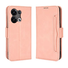 Leather Case Stands Flip Cover Holder BY3 for Oppo Reno9 5G Pink
