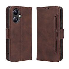 Leather Case Stands Flip Cover Holder BY3 for Realme 10 Pro+ Plus 5G Brown