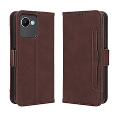 Leather Case Stands Flip Cover Holder BY3 for Realme Narzo 50i Prime Brown