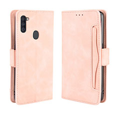 Leather Case Stands Flip Cover Holder BY3 for Samsung Galaxy A11 Pink
