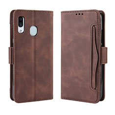 Leather Case Stands Flip Cover Holder BY3 for Samsung Galaxy A20 Brown