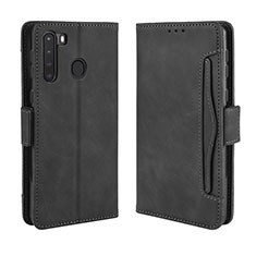 Leather Case Stands Flip Cover Holder BY3 for Samsung Galaxy A21 Black