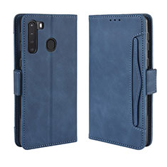 Leather Case Stands Flip Cover Holder BY3 for Samsung Galaxy A21 Blue