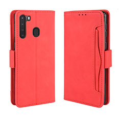 Leather Case Stands Flip Cover Holder BY3 for Samsung Galaxy A21 Red