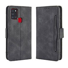 Leather Case Stands Flip Cover Holder BY3 for Samsung Galaxy A21s Black