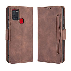 Leather Case Stands Flip Cover Holder BY3 for Samsung Galaxy A21s Brown