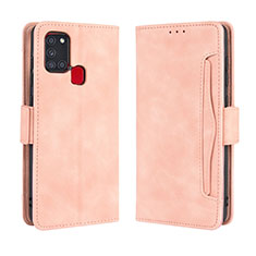 Leather Case Stands Flip Cover Holder BY3 for Samsung Galaxy A21s Pink