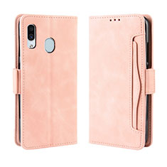 Leather Case Stands Flip Cover Holder BY3 for Samsung Galaxy A30 Pink