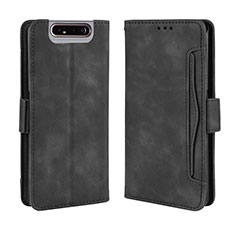Leather Case Stands Flip Cover Holder BY3 for Samsung Galaxy A80 Black