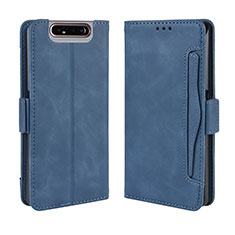 Leather Case Stands Flip Cover Holder BY3 for Samsung Galaxy A80 Blue