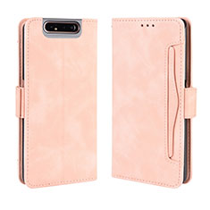 Leather Case Stands Flip Cover Holder BY3 for Samsung Galaxy A80 Pink