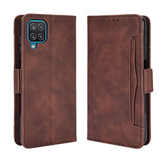Leather Case Stands Flip Cover Holder BY3 for Samsung Galaxy F12 Brown