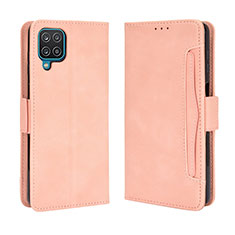 Leather Case Stands Flip Cover Holder BY3 for Samsung Galaxy F12 Pink
