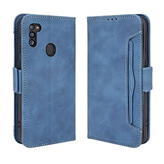 Leather Case Stands Flip Cover Holder BY3 for Samsung Galaxy M21 (2021) Blue