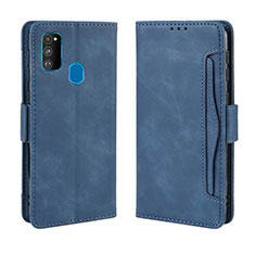 Leather Case Stands Flip Cover Holder BY3 for Samsung Galaxy M21 Blue