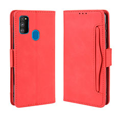 Leather Case Stands Flip Cover Holder BY3 for Samsung Galaxy M21 Red