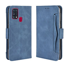 Leather Case Stands Flip Cover Holder BY3 for Samsung Galaxy M21s Blue