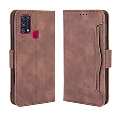Leather Case Stands Flip Cover Holder BY3 for Samsung Galaxy M31 Brown