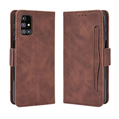 Leather Case Stands Flip Cover Holder BY3 for Samsung Galaxy M31s Brown