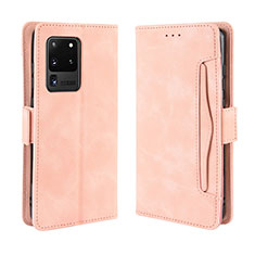 Leather Case Stands Flip Cover Holder BY3 for Samsung Galaxy S20 Ultra 5G Pink