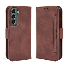 Leather Case Stands Flip Cover Holder BY3 for Samsung Galaxy S22 Plus 5G Brown