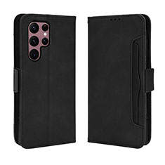 Leather Case Stands Flip Cover Holder BY3 for Samsung Galaxy S22 Ultra 5G Black
