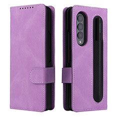 Leather Case Stands Flip Cover Holder BY3 for Samsung Galaxy Z Fold3 5G Purple