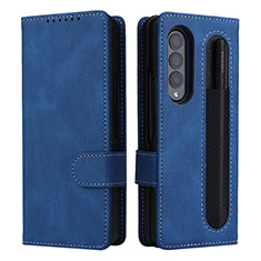 Leather Case Stands Flip Cover Holder BY3 for Samsung Galaxy Z Fold4 5G Blue