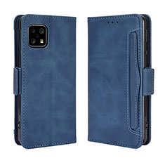 Leather Case Stands Flip Cover Holder BY3 for Sharp Aquos Sense4 Basic Blue
